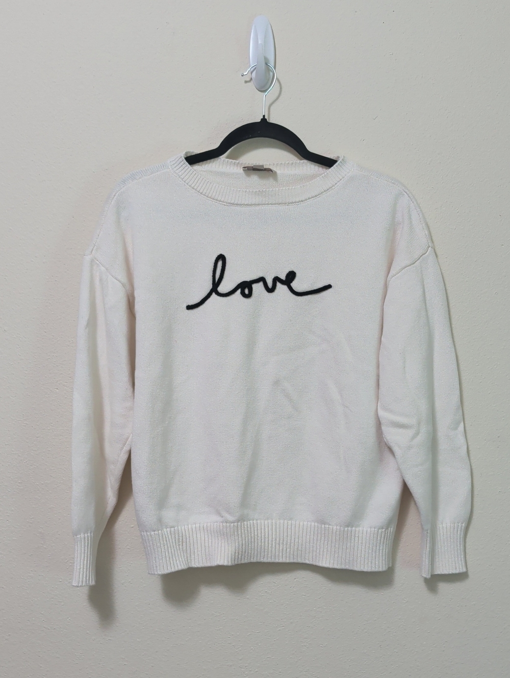 LOFT Cream Crewneck Sweater with Black "Love" Script